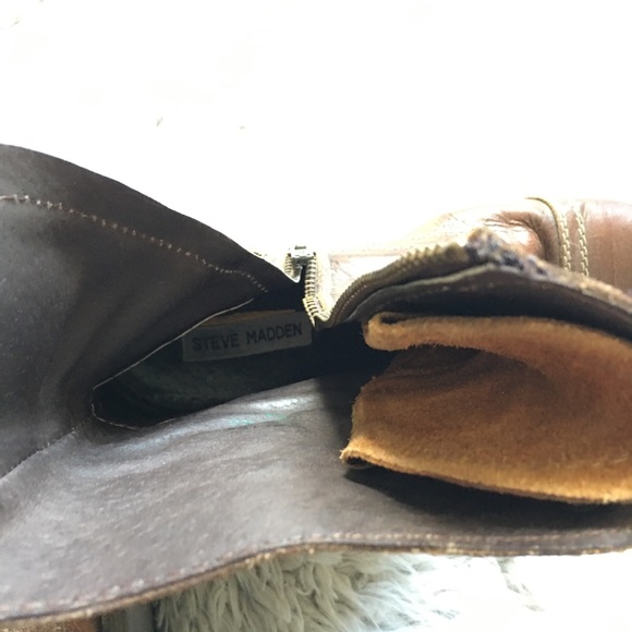 Brown Leather Steve Madden Troopa Combat Boots - Picture 7 of 9